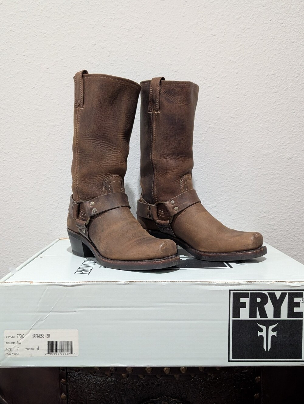 FRYE 12R Harness Brown Leather Mid-Calf Motorcycle Boots Size 7M(Original Box)